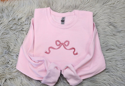 Embroidered Bow Ribbon - Delicate Bow Embroidery - Cute Bow Unisex Crewneck - Crewneck Sweatshirt or Hoodie - Gift for Her