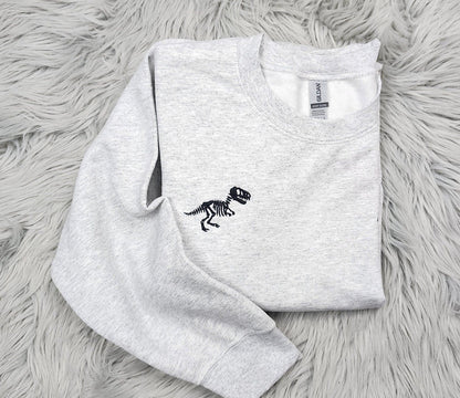 T-Rex Embroidered Crewneck - T-Rex Skeleton -  Dinosaur Fossils Pocket Logo - T-Shirt - Sweatshirt - Hoodie