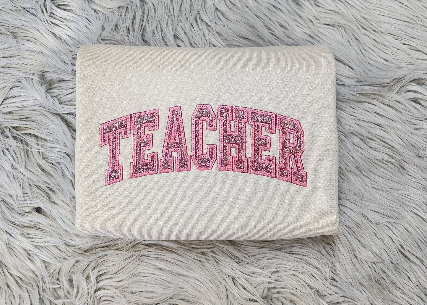 Embroidered Glitter Teacher Crewneck - Gift For Teacher - Appliqu??Embroidery - Best Teacher Unisex Crewneck or Hoodie