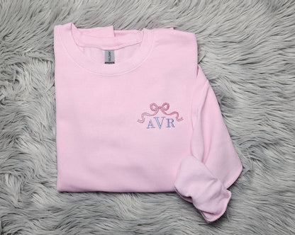 Embroidered Bow Ribbon Monogrammed Crewneck - Delicate Bow Embroidery Personalized Crewneck - Monogram Crewneck  - Gift for Her