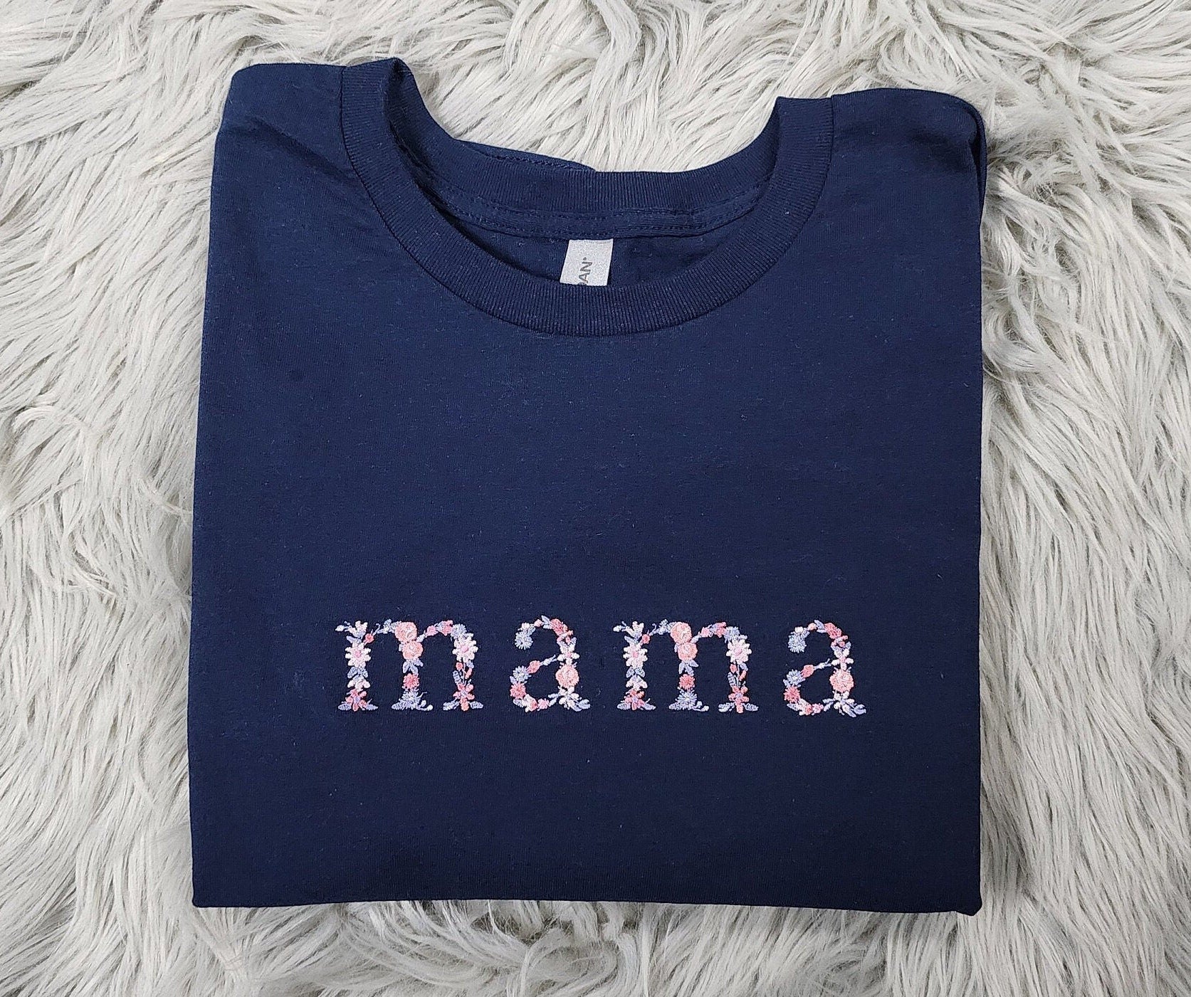 Embroidered Floral Mama Shirt - Spring Flower Embroidery - Cute Mama Unisex Crewneck - Crewneck Sweatshirt or Hoodie - Gift for Mom
