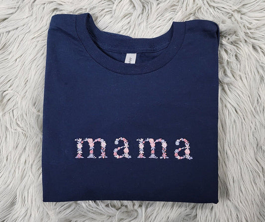 Embroidered Floral Mama Shirt - Spring Flower Embroidery - Cute Mama Unisex Crewneck - Crewneck Sweatshirt or Hoodie - Gift for Mom