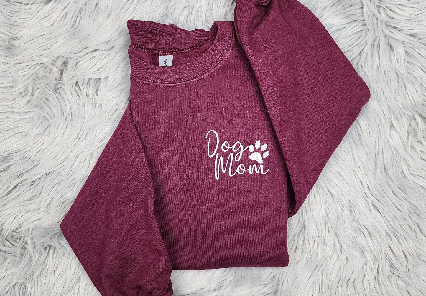 Dog Mom Pocket Logo Embroidered Crewneck - Dog Mama Gift - Embroidered Paw Print