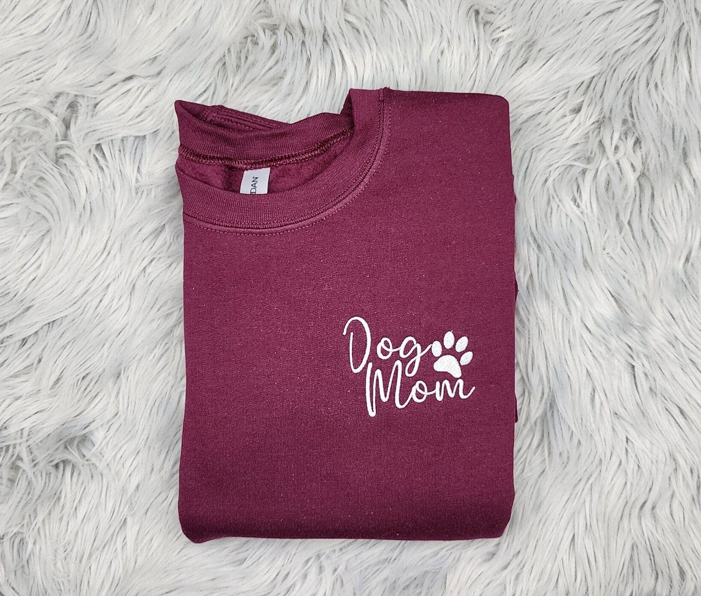 Dog Mom Pocket Logo Embroidered Crewneck - Dog Mama Gift - Embroidered Paw Print