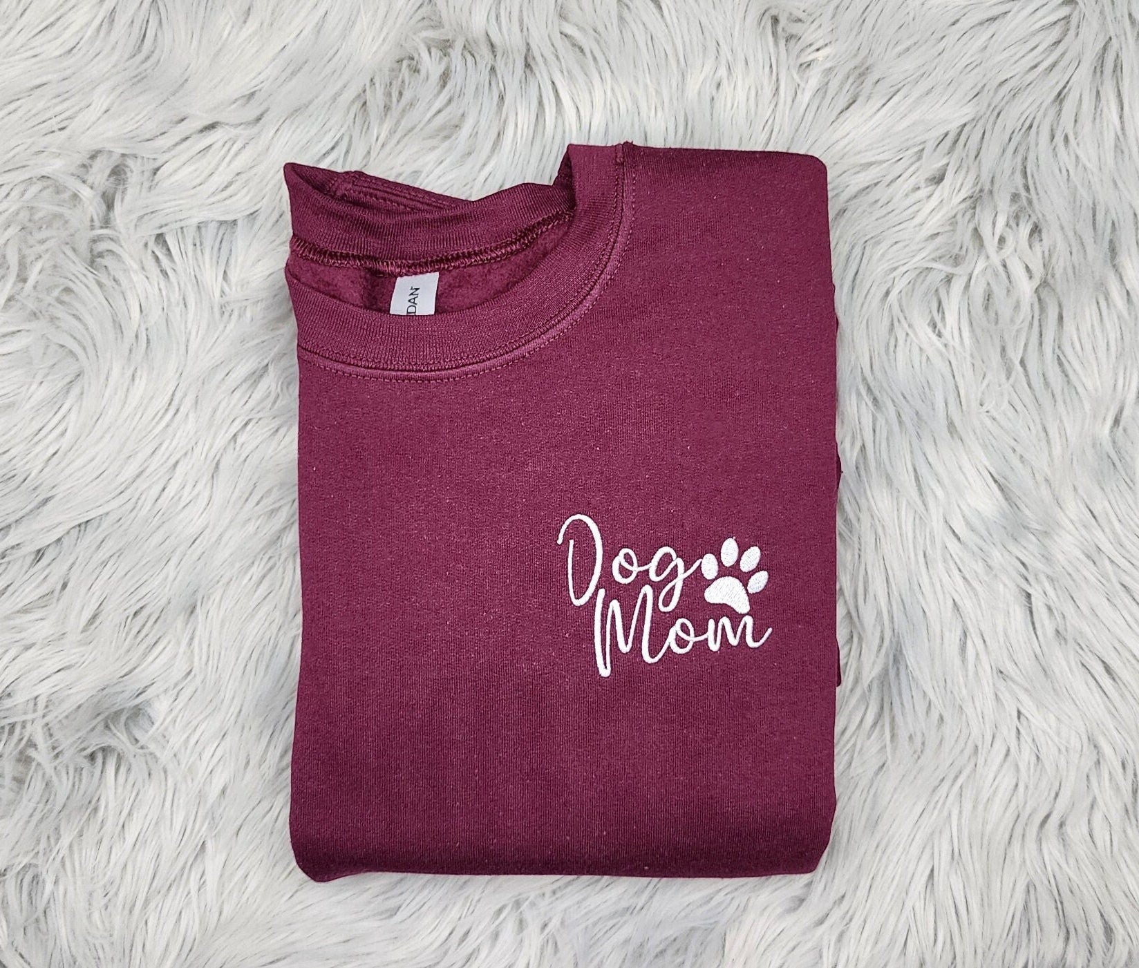 Dog Mom Pocket Logo Embroidered Crewneck - Dog Mama Gift - Embroidered Paw Print
