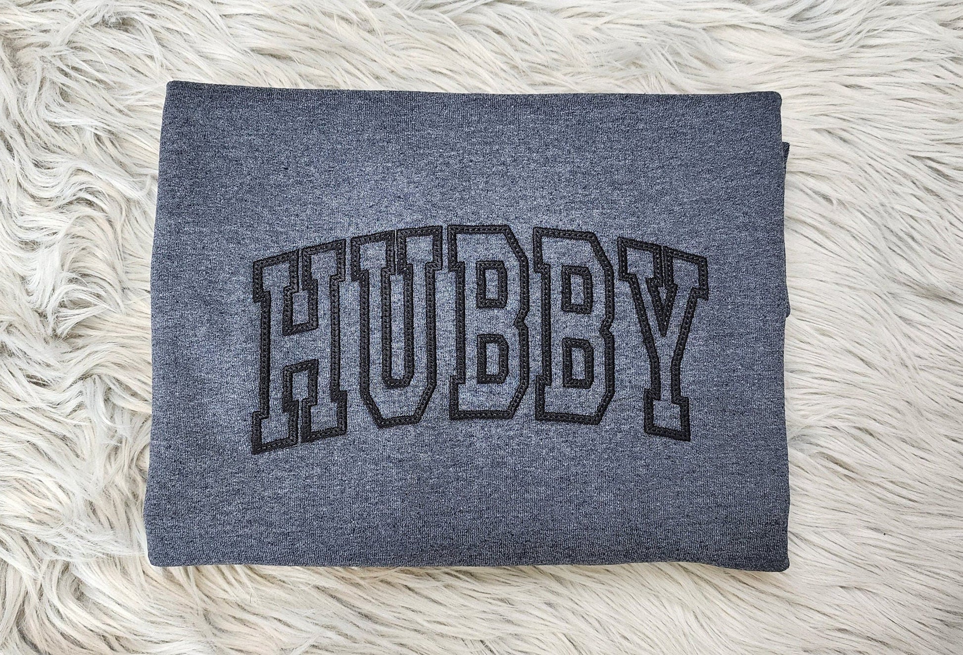 Hubby Varsity Lettering Embroidered Crewneck - Hubby Sweatshirt -Couples sweatshirt - Gift For Him - Crewneck T-Shirt - Sweatshirt - Hoodie