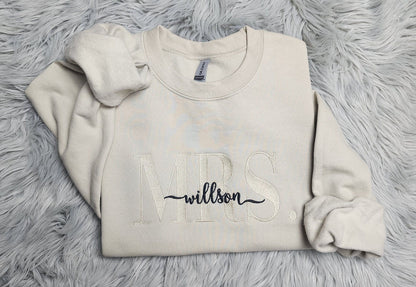 Embroidered Personalized Mrs Crewneck - Add Your Last Name - Gift For Her - Future Mrs - Personalized Wedding Gift