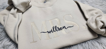 Embroidered Personalized Mrs Crewneck - Add Your Last Name - Gift For Her - Future Mrs - Personalized Wedding Gift
