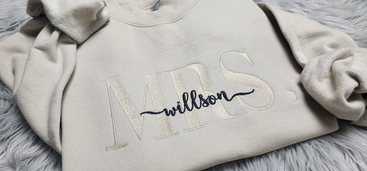 Embroidered Personalized Mrs Crewneck - Add Your Last Name - Gift For Her - Future Mrs - Personalized Wedding Gift