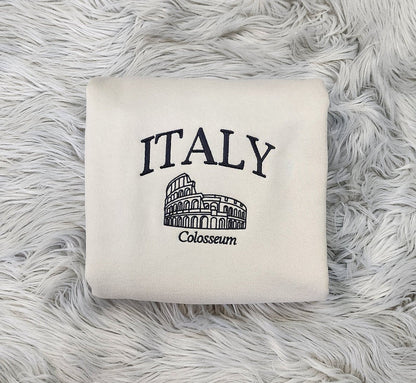 Embroidered Italy Colosseum Crewneck - Travel In Italy Unisex Sweatshirt -  Rome Italy Embroidery