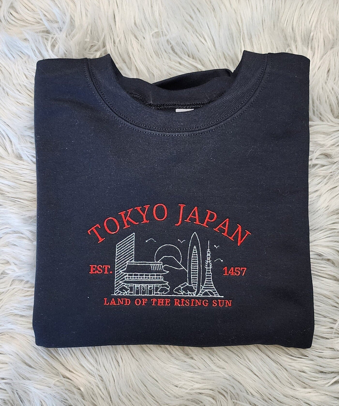 Embroidered Tokyo Japan Sweatshirt - Land Of the Rising Sun Sweatshirt - Unisex Sweatshirt or Hooded Sweatshirt