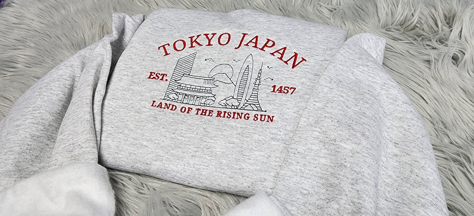 Embroidered Tokyo Japan Sweatshirt - Land Of the Rising Sun Sweatshirt - Unisex Sweatshirt or Hooded Sweatshirt