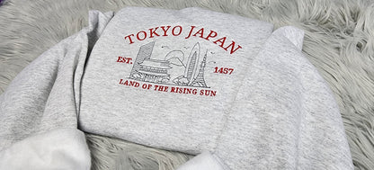 Embroidered Tokyo Japan Sweatshirt - Land Of the Rising Sun Sweatshirt - Unisex Sweatshirt or Hooded Sweatshirt