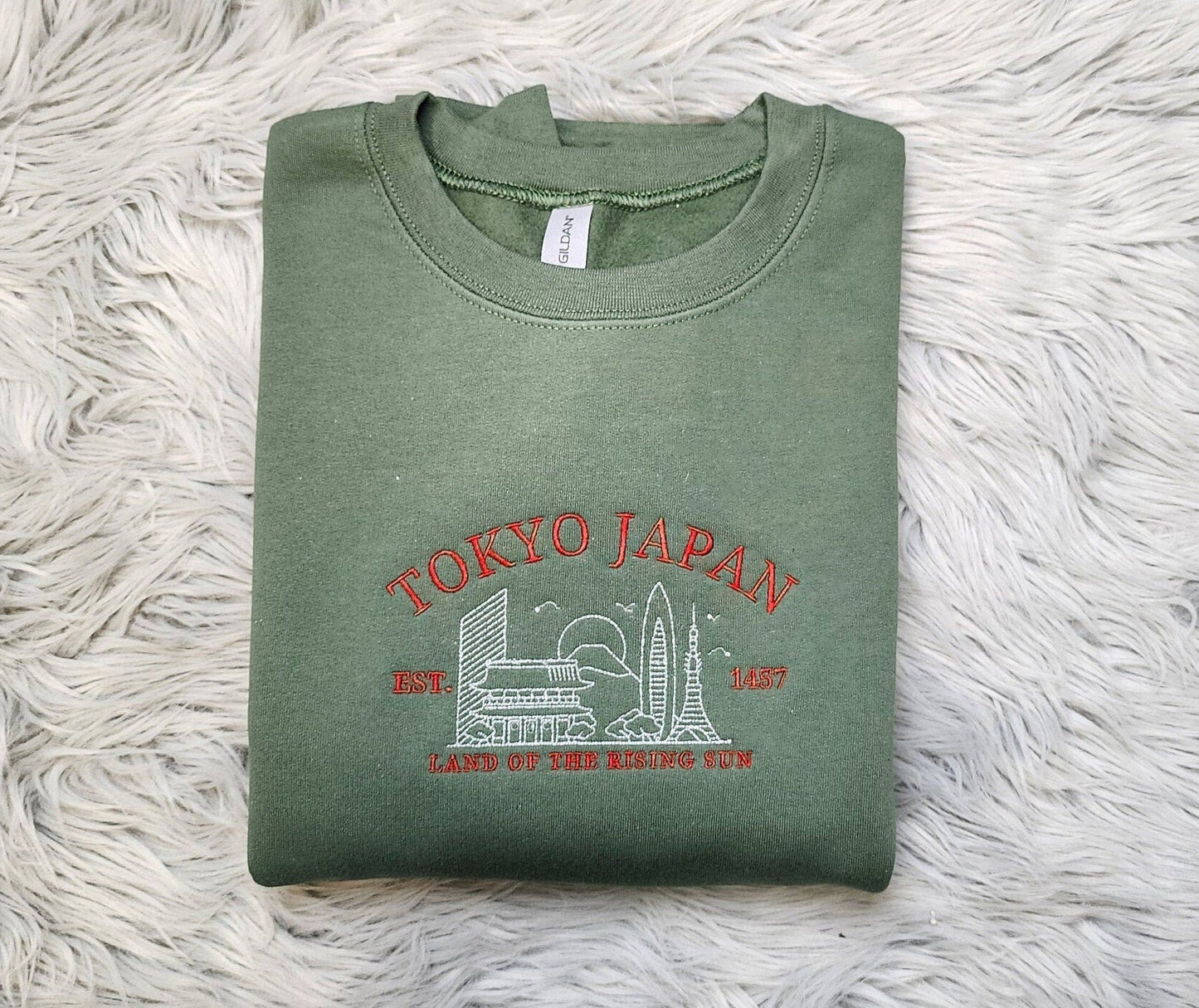 Embroidered Tokyo Japan Sweatshirt - Land Of the Rising Sun Sweatshirt - Unisex Sweatshirt or Hooded Sweatshirt