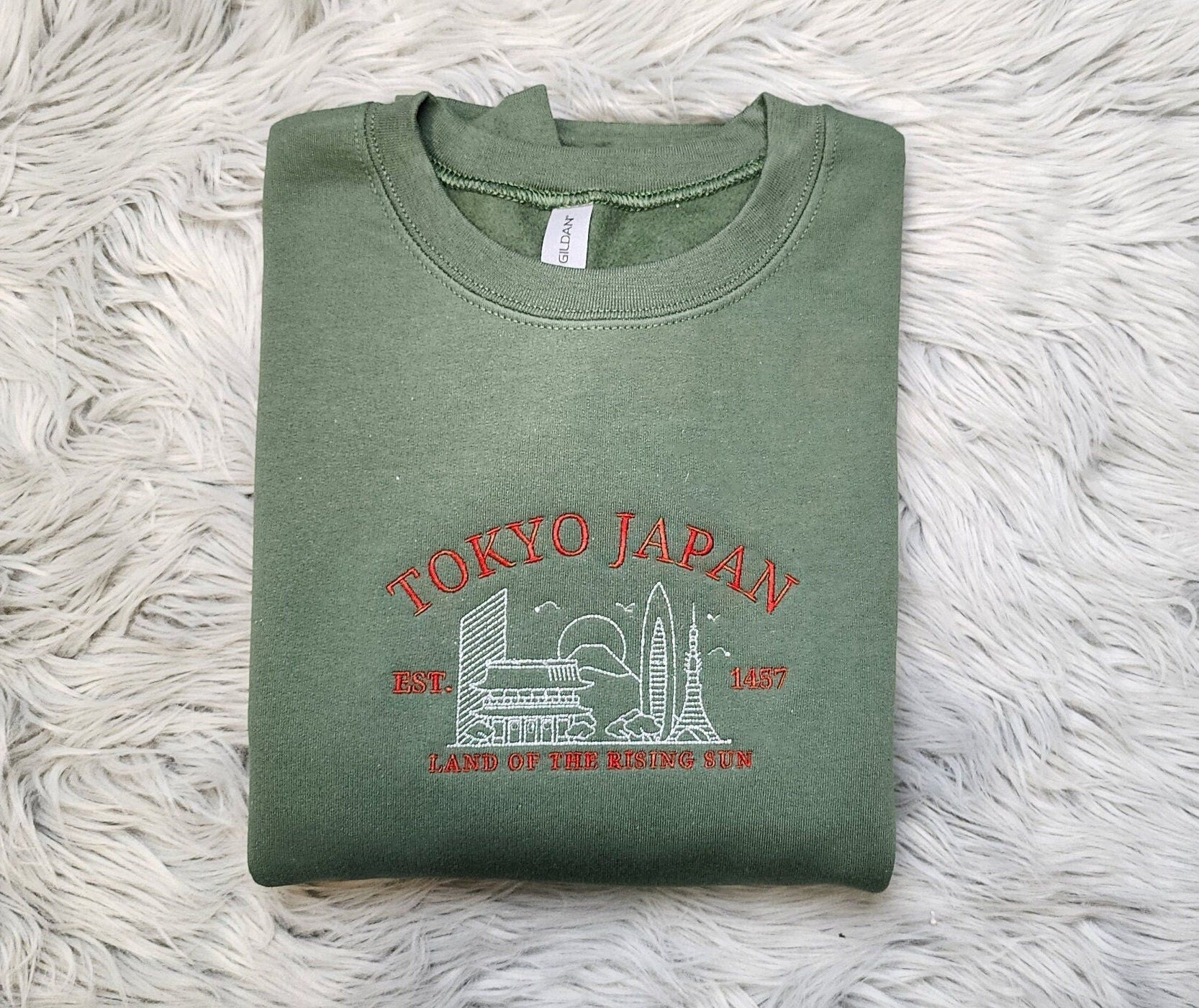 Embroidered Tokyo Japan Sweatshirt - Land Of the Rising Sun Sweatshirt - Unisex Sweatshirt or Hooded Sweatshirt