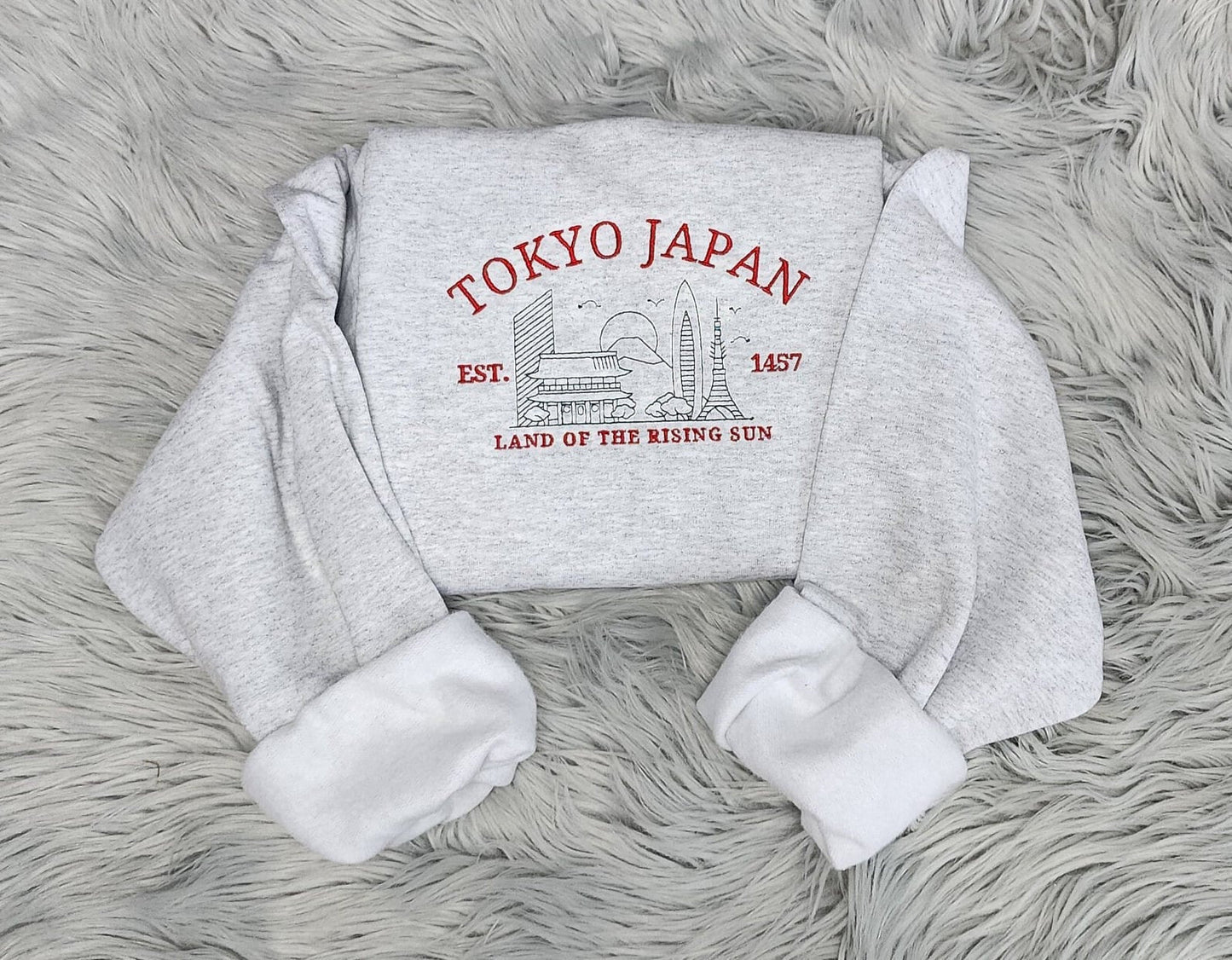 Embroidered Tokyo Japan Sweatshirt - Land Of the Rising Sun Sweatshirt - Unisex Sweatshirt or Hooded Sweatshirt