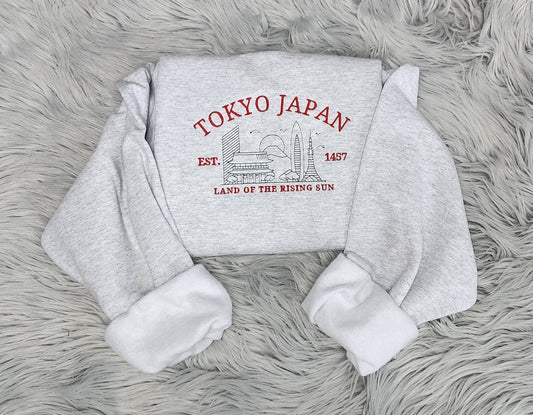 Embroidered Tokyo Japan Sweatshirt - Land Of the Rising Sun Sweatshirt - Unisex Sweatshirt or Hooded Sweatshirt