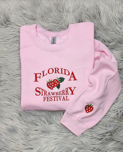 Florida Strawberry Festival Embroidered Crewneck - Florida Crewneck - Strawberry Embroidery - Sweatshirt  - T-Shirt - Hoodie