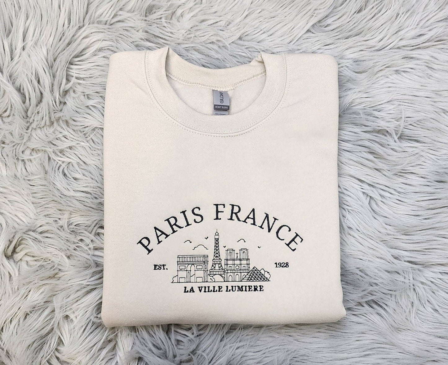 Embroidered  Paris France Crewneck -  France Crewneck - City of Love  - Paris Embroidered Crewneck - T-Shirt - Sweatshirt - Hoodie