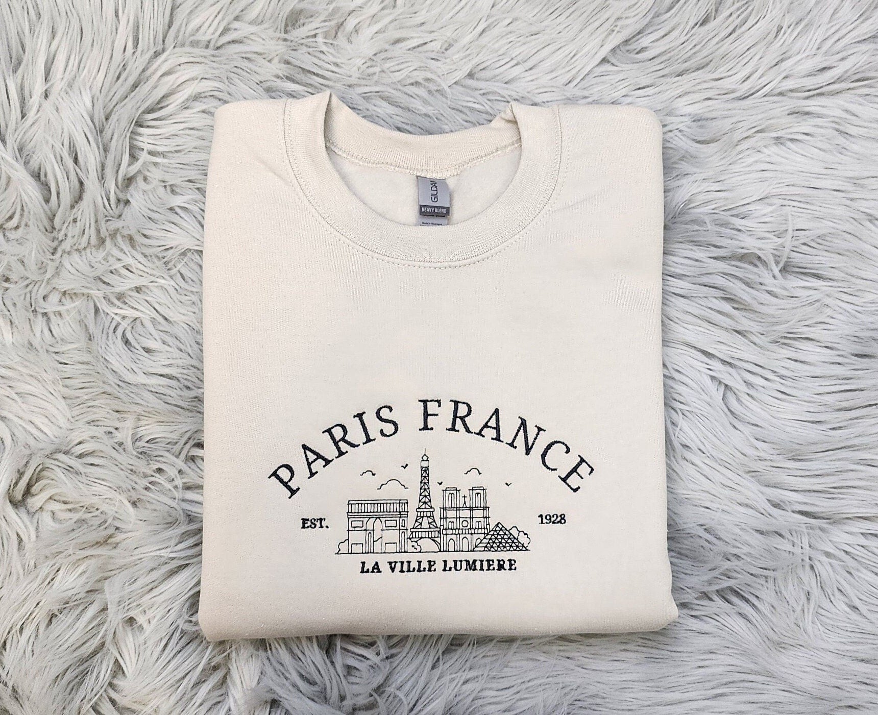 Embroidered  Paris France Crewneck -  France Crewneck - City of Love  - Paris Embroidered Crewneck - T-Shirt - Sweatshirt - Hoodie