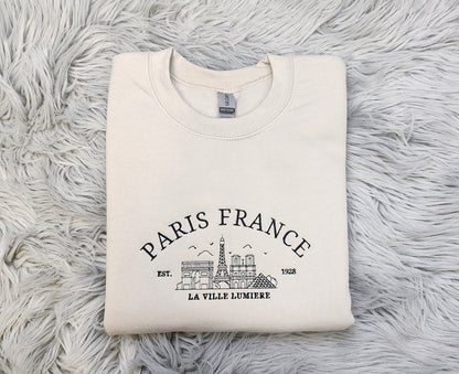 Embroidered  Paris France Crewneck -  France Crewneck - City of Love  - Paris Embroidered Crewneck - T-Shirt - Sweatshirt - Hoodie