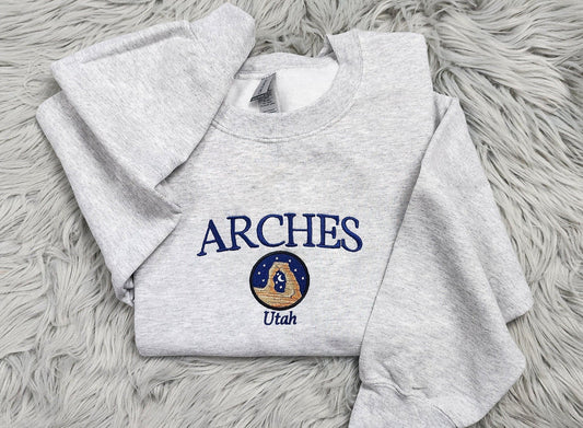 Arches Utah Embroidered Crewneck - Arches National Park Crewneck - Delicate Arch Utah - Embroidered Gifts - T-Shirt - Sweatshirt - Hoodie