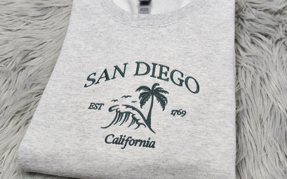 San Diego Embroidered Crewneck - San Diego Surfing California - Embroidered Gifts - T-Shirt - Sweatshirt - Hoodie