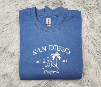 San Diego Embroidered Crewneck - San Diego Surfing California - Embroidered Gifts - T-Shirt - Sweatshirt - Hoodie