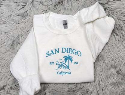 San Diego Embroidered Crewneck - San Diego Surfing California - Embroidered Gifts - T-Shirt - Sweatshirt - Hoodie