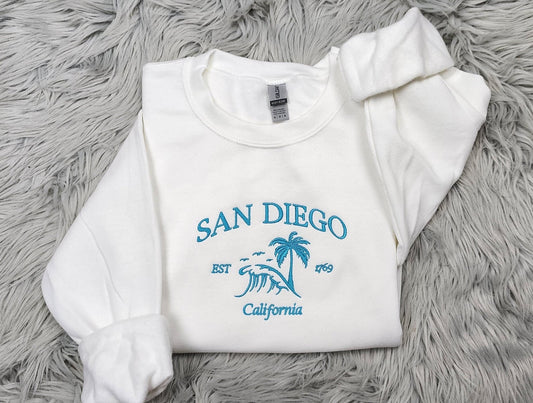 San Diego Embroidered Crewneck - San Diego Surfing California - Embroidered Gifts - T-Shirt - Sweatshirt - Hoodie