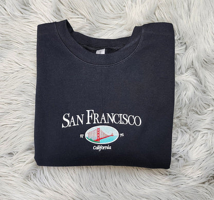 Embroidered San Francisco Golden Gate Bridge Sweatshirt - San Francisco California Unisex  Crewneck Sweatshirt or Hooded Sweatshirt