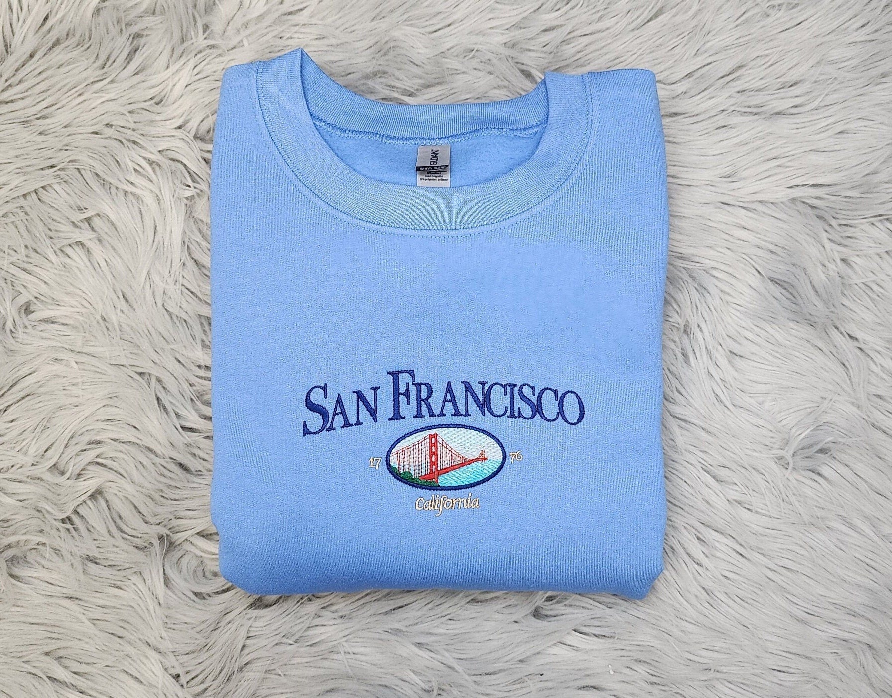 Embroidered San Francisco Golden Gate Bridge Sweatshirt - San Francisco California Unisex  Crewneck Sweatshirt or Hooded Sweatshirt