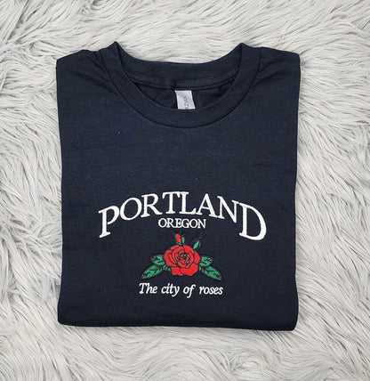 Portland Oregon Embroidered Crewneck - The city of Roses Embroidery - Embroidered Gifts - T-Shirt - Sweatshirt - Hoodie