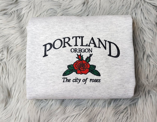 Portland Oregon Embroidered Crewneck - The city of Roses Embroidery - Embroidered Gifts - T-Shirt - Sweatshirt - Hoodie