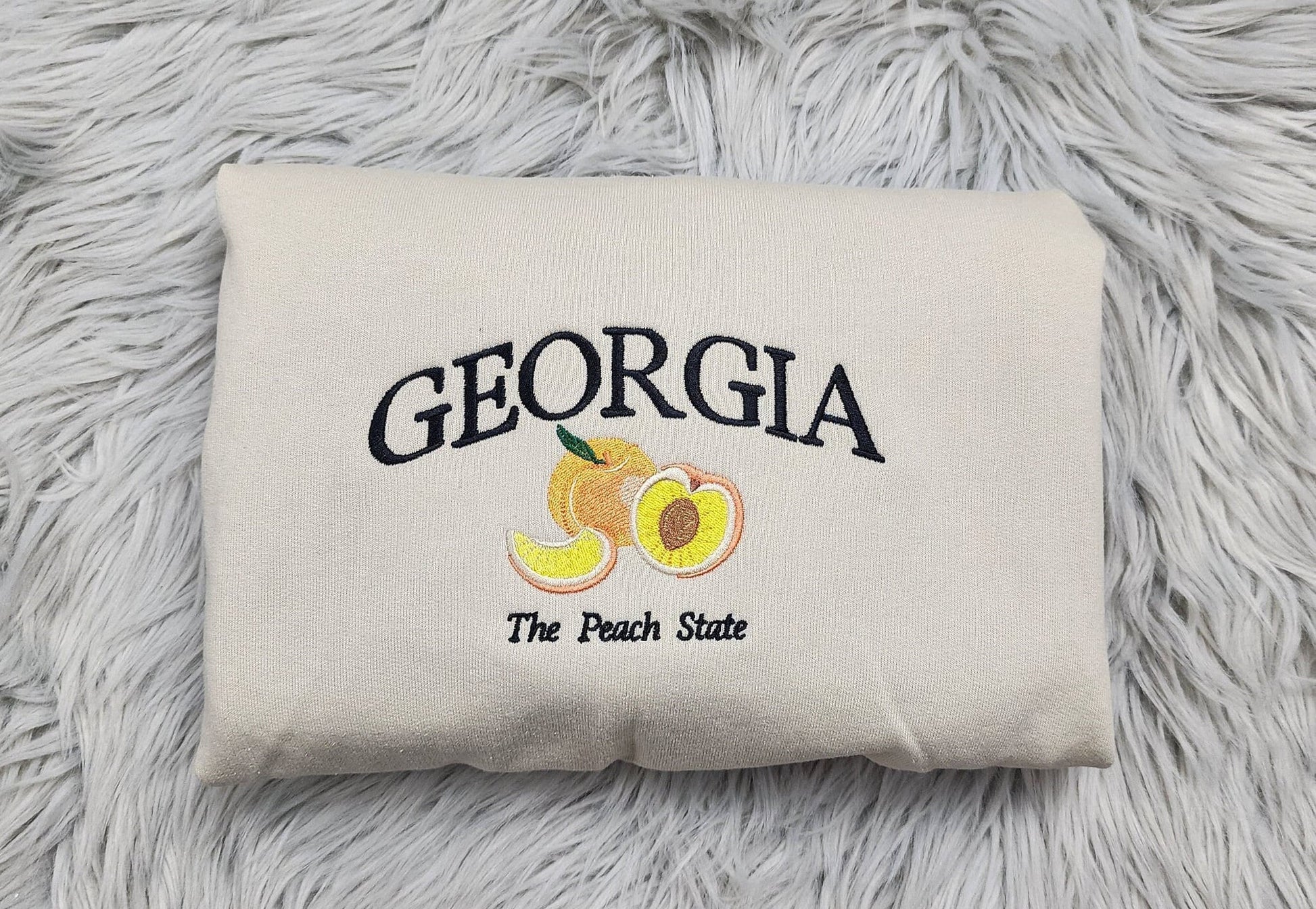 Georgia The Peach State Embroidered Crewneck - Georgia Crewneck - Crewneck T-Shirt - Sweatshirt - Hoodie