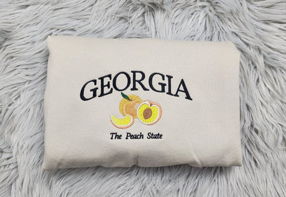 Georgia The Peach State Embroidered Crewneck - Georgia Crewneck - Crewneck T-Shirt - Sweatshirt - Hoodie