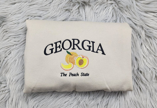 Georgia The Peach State Embroidered Crewneck - Georgia Crewneck - Crewneck T-Shirt - Sweatshirt - Hoodie