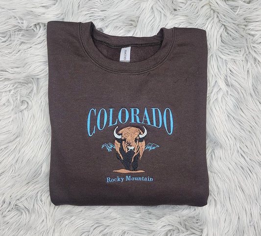Colorado Embroidered  Crewneck - Rocky Mountain National Park Embroidered shirt - Bison Crew - Unisex Crewneck Sweatshirt - T-Shirt - Hoodie