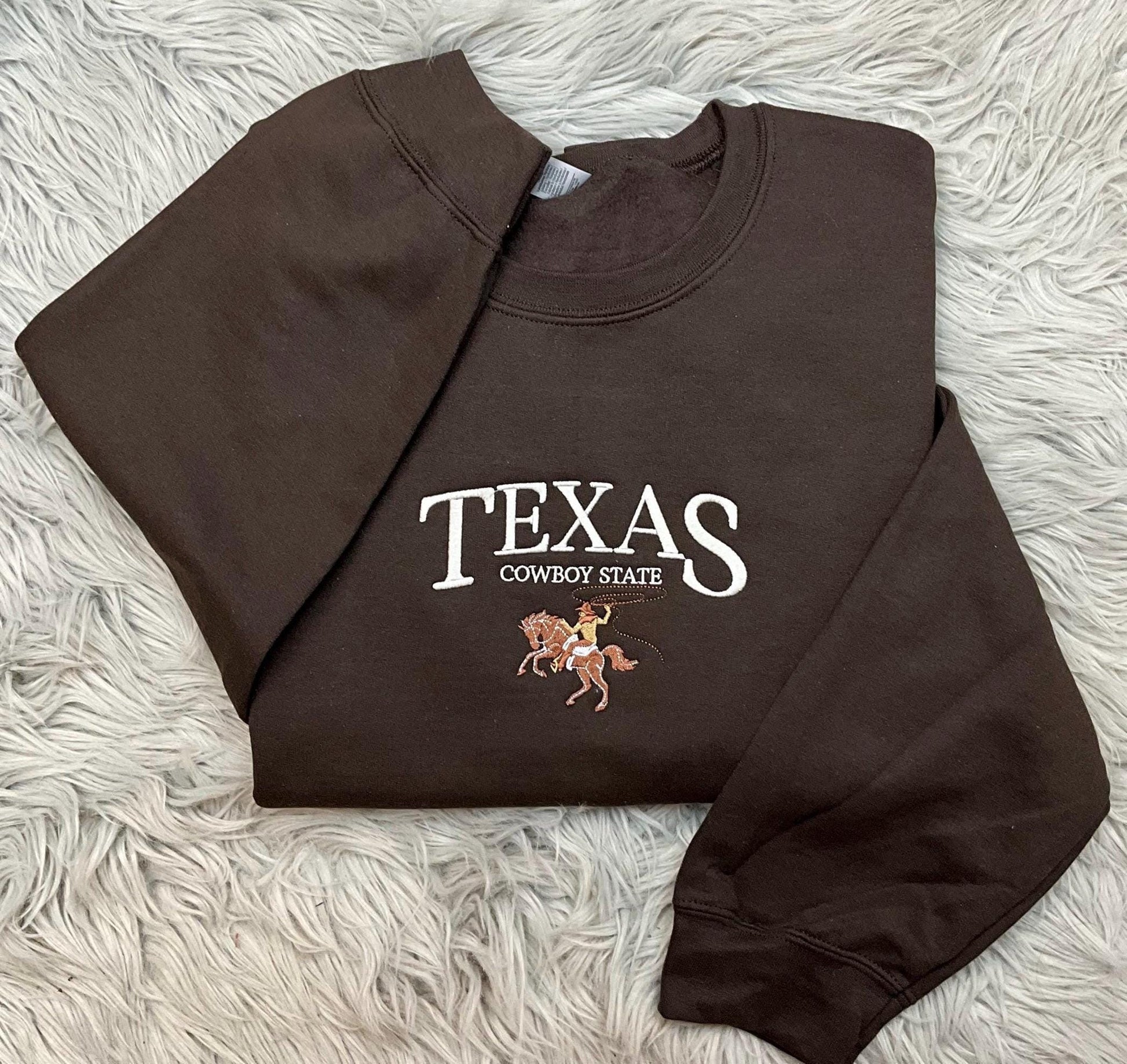 Texas the Cowboy State Embroidered Crewneck - Texas Crewneck - Cowboy Shirt - Crewneck T-Shirt - Sweatshirt - Hoodie
