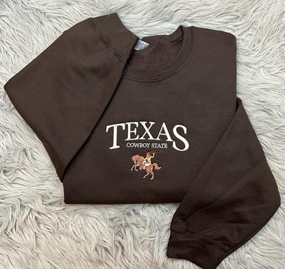 Texas the Cowboy State Embroidered Crewneck - Texas Crewneck - Cowboy Shirt - Crewneck T-Shirt - Sweatshirt - Hoodie