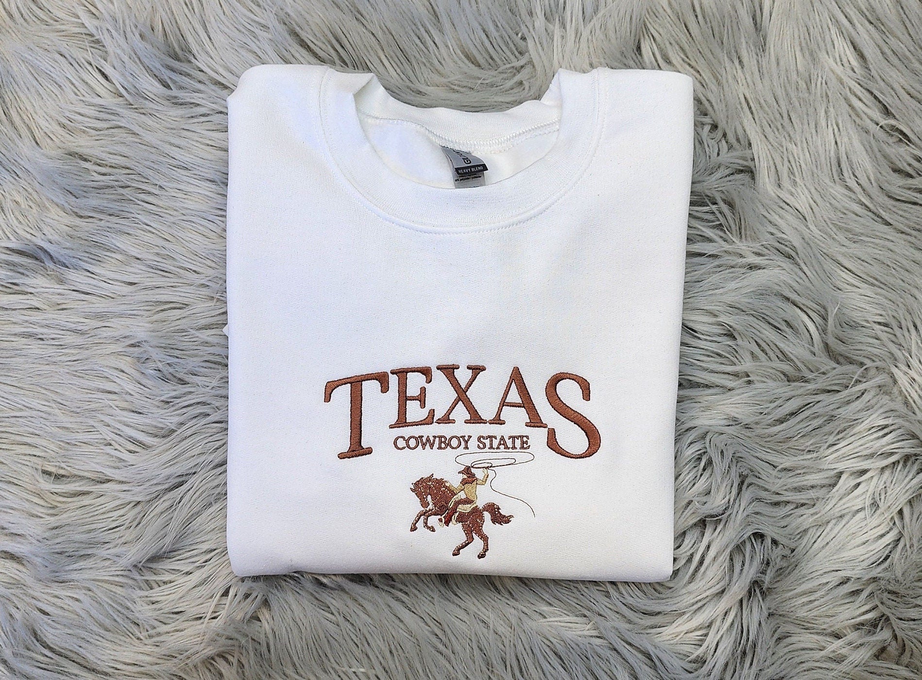Texas the Cowboy State Embroidered Crewneck - Texas Crewneck - Cowboy Shirt - Crewneck T-Shirt - Sweatshirt - Hoodie