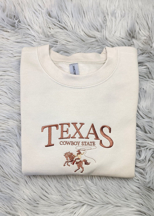 Texas the Cowboy State Embroidered Crewneck - Texas Crewneck - Cowboy Shirt - Crewneck T-Shirt - Sweatshirt - Hoodie