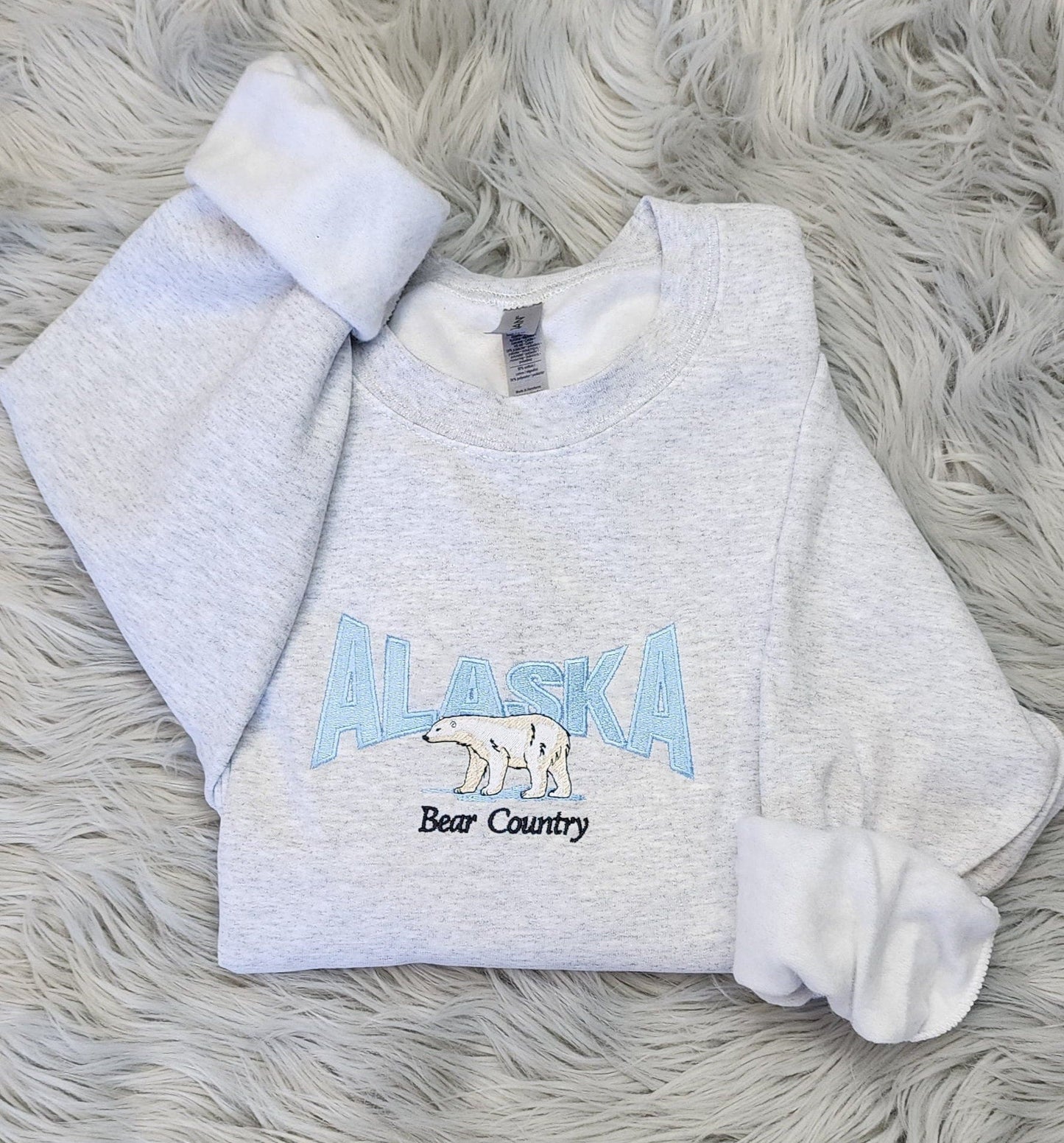 Embroidered Alaska State Sweatshirt, Embroidered Alaska Polar Bear Unisex Sweatshirt great for men and women Sweatshirt or Hooded Sweatshirt