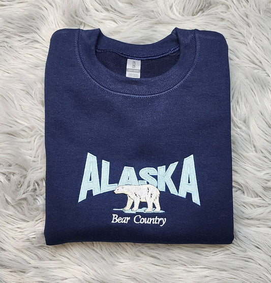Embroidered Alaska State Sweatshirt, Embroidered Alaska Polar Bear Unisex Sweatshirt great for men and women Sweatshirt or Hooded Sweatshirt