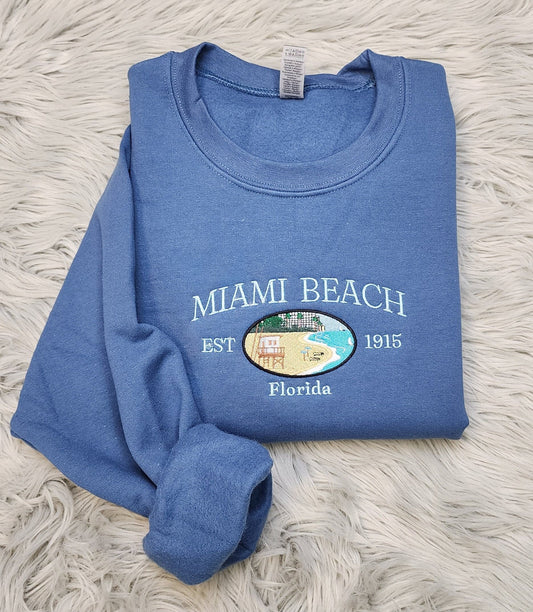 Embroidered Florida Miami Beach Sweatshirt - Miami Beach Unisex Sweatshirt great for men and women Sweatshirt or Hooded Sweatshirt
