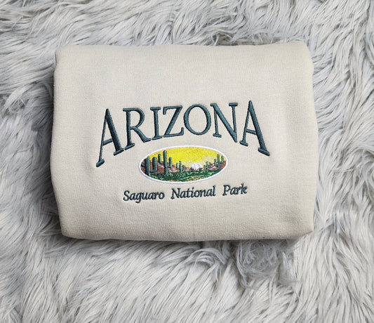 Arizona Embroidered Crewneck - Saguaro National Park Embroidered Crewneck - Embroidered Gifts - T-Shirt - Sweatshirt - Hoodie