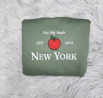 Embroidered New York Sweatshirt, The Big Apple Sweatshirt,  New York Unisex Sweatshirt  for men and women Sweatshirt or Hooded Sweatshirt