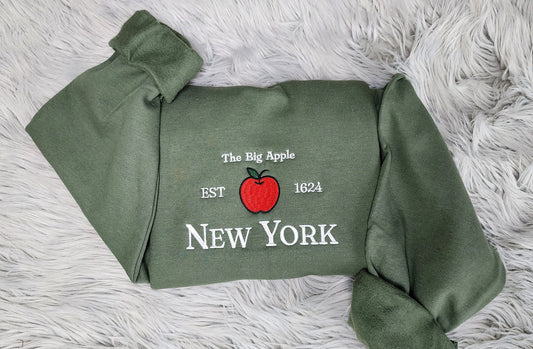 Embroidered New York Sweatshirt, The Big Apple Sweatshirt,  New York Unisex Sweatshirt  for men and women Sweatshirt or Hooded Sweatshirt