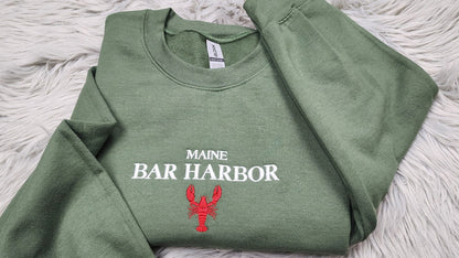 Maine Bar Harbor Embroidered Crewneck - Bar Harbor Crewneck - Maine Lobster Crew - Embroidered Gifts - T-Shirt - Sweatshirt - Hoodie