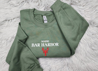 Maine Bar Harbor Embroidered Crewneck - Bar Harbor Crewneck - Maine Lobster Crew - Embroidered Gifts - T-Shirt - Sweatshirt - Hoodie